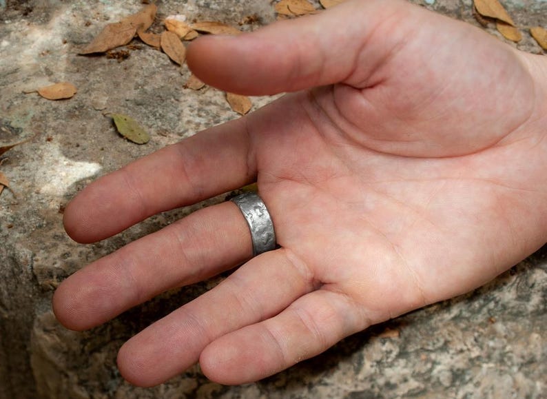 Sterling Silver Hammered Rough Ring for Men, Textured Wedding Band, 8mm ...