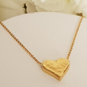 14k Gold Heart Necklace, Valentines Necklace, Chunky Solid Gold Heart Necklace, Minimalist Necklace, Women's Gold Necklace, Gifts for Wife image 10