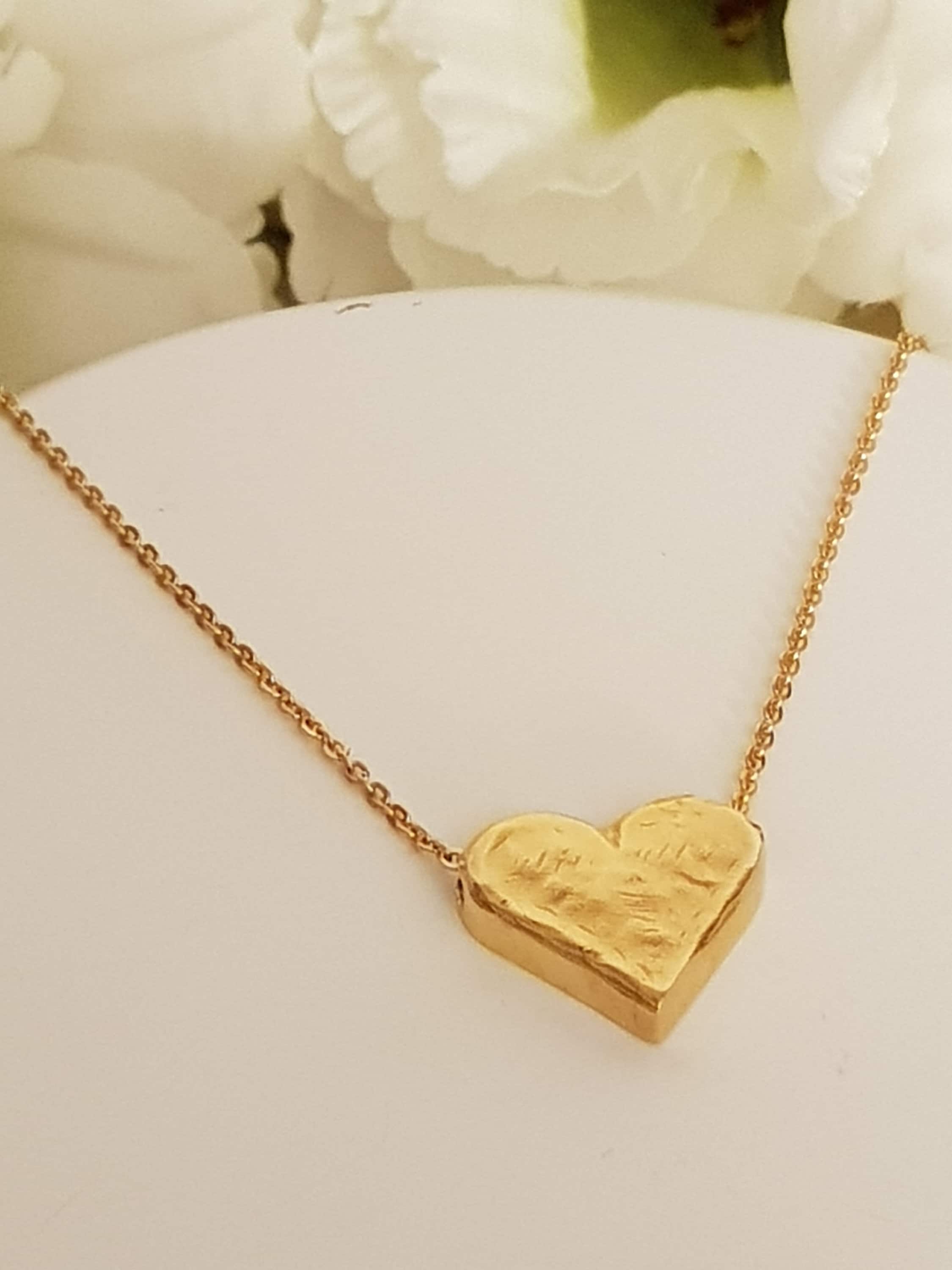 Heart Necklace Chunky Gold Heart Necklace Tiny Heart Etsy