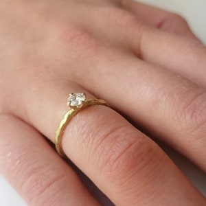 Diamond Engagement Ring with Half Carat Diamond, 4 Prong Diamond Ring, 18K Hammered Gold, Natural 0.5ct Diamond Ring, Solitaire Diamond Ring image 4