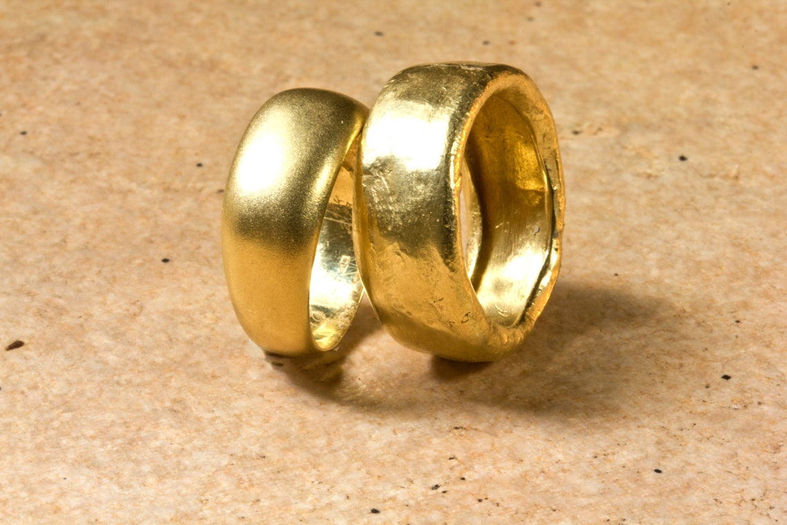 His and Hers Thick Wedding Bands Solid Gold Wedding Band Set Etsy