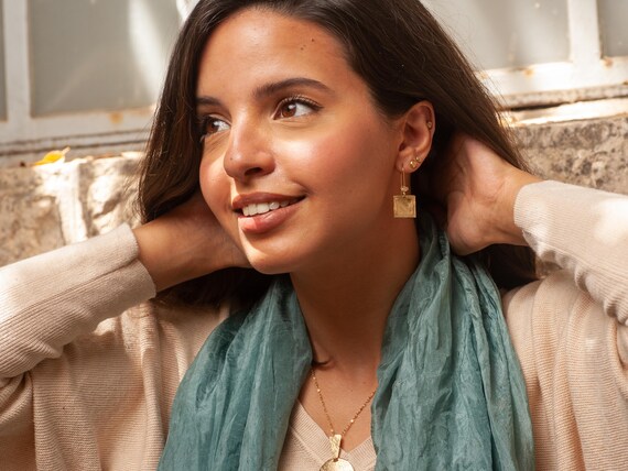 Orecchini pendenti quadrati lucidi in oro - orecchini quadrati Boho Boho in oro - orecchini pendenti quadrati - idee regalo per San Valentino - gioielli per la mamma - Italia