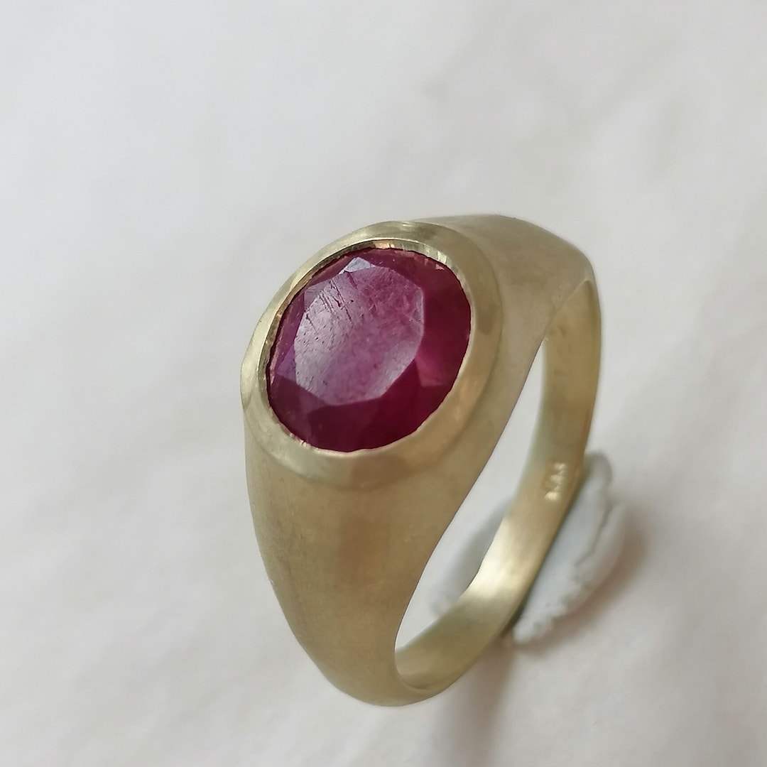 Men Gold Ring Ruby Inlay Men's Ruby Ring, Organic Gold Rings for Men With Faceted Red Ruby, 18K ...