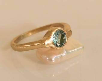 Blue Topaz 14k Gold Ring, Handmade Gemstone Statement Ring, Custom Jewelry from Israel