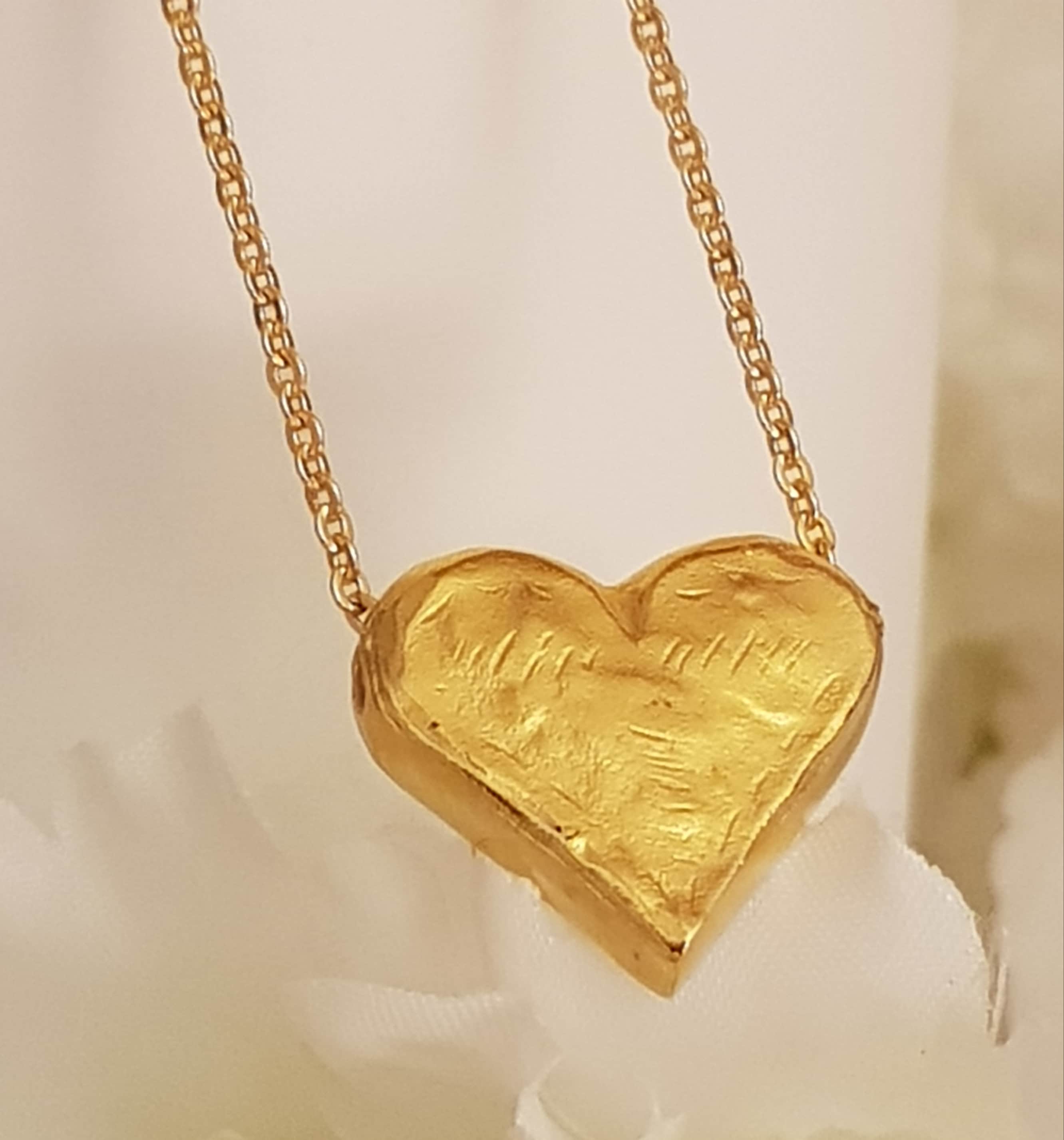 Heart Necklace Chunky Gold Heart Necklace Tiny Heart Etsy