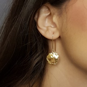 Gold Dangle Earrings, Hammered Antique gold Earrings, Drop Earrings, Bridesmaid Earrings, Simple Earrings