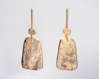 Textured Solid Gold Hammered Earrings in Natural Organic Style