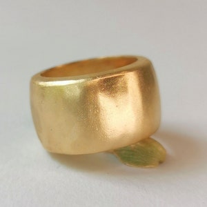 Large 22k Gold Cigar Band Ring, Extra Wide Extra Thick Gold Ring with Organic Gold Raw Texture Finish