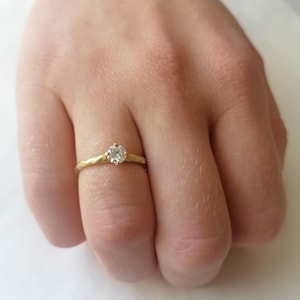 Diamond Engagement Ring with Half Carat Diamond, 4 Prong Diamond Ring, 18K Hammered Gold, Natural 0.5ct Diamond Ring, Solitaire Diamond Ring image 2