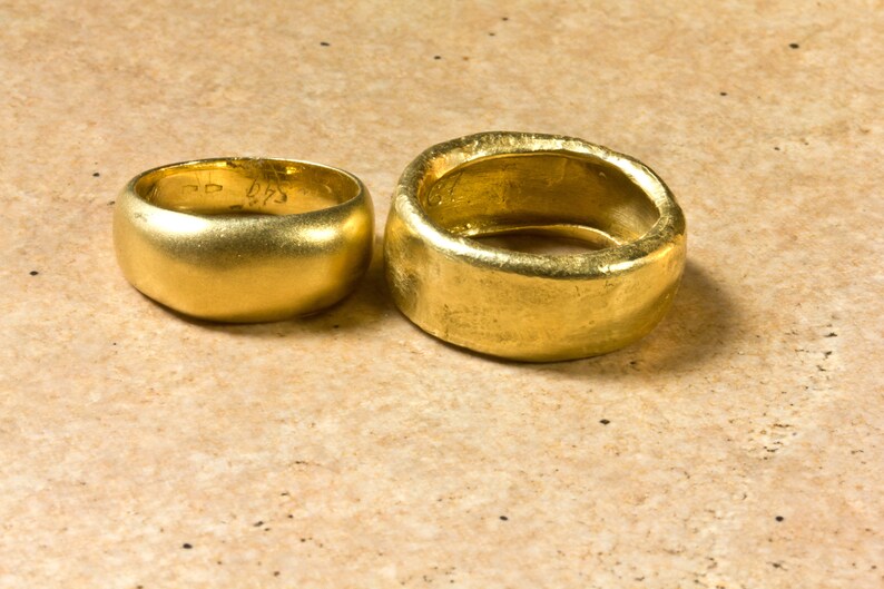 His and Hers Thick Wedding Bands Solid Gold Wedding Band Set Etsy