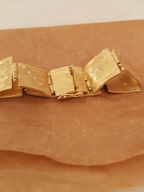 Grote vierkante schakel armband Sieraden Armbanden Schakelarmbanden vintage sieraden voor vrouwen gehamerde armband unieke armband 18k gouden schakel armband pave diamanten armband 