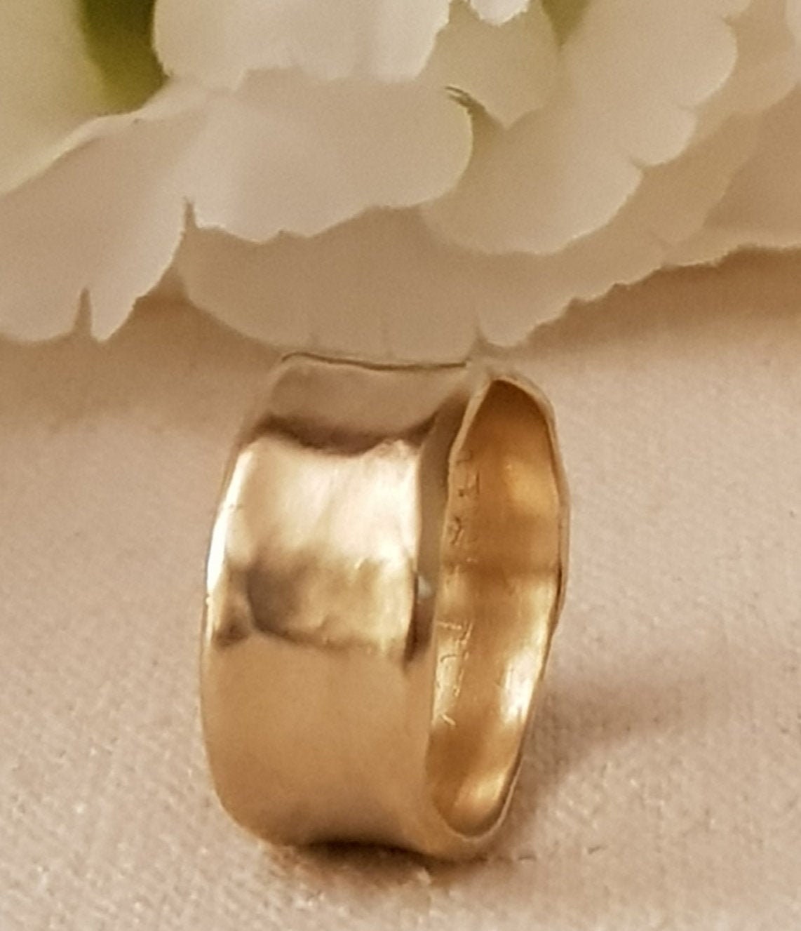 18K Gold Cigar Band Ring, Wide Gold Band, Organic Gold Cigar Band