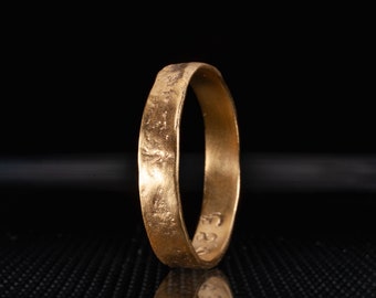 14K Hammered Wedding Band for Men, Matte Finish Gold Band, Men's Gold Wedding Ring, Unique Textured Gold Ring for Men , 4mm Wide