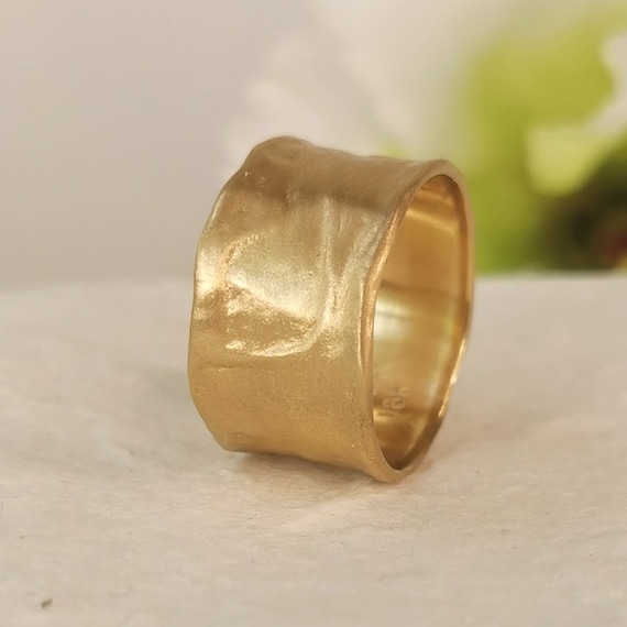 Matte 18k Gold Cigar Band Ring, 12mm Wide Wedding Band With