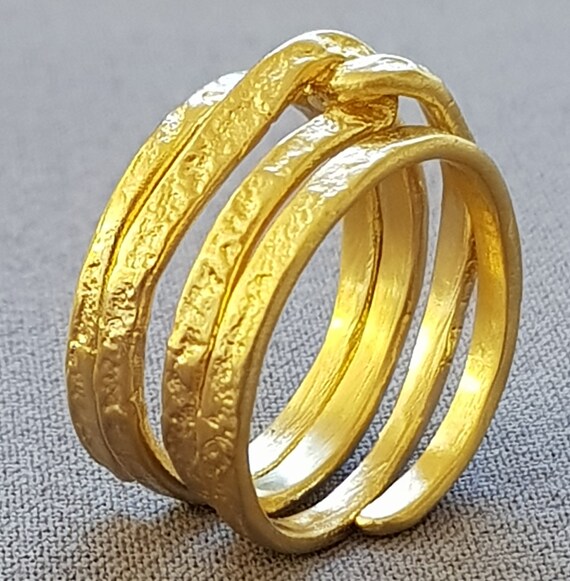 18k Gold Rings for Women Unique Hammered Wedding Band Thumb Ring