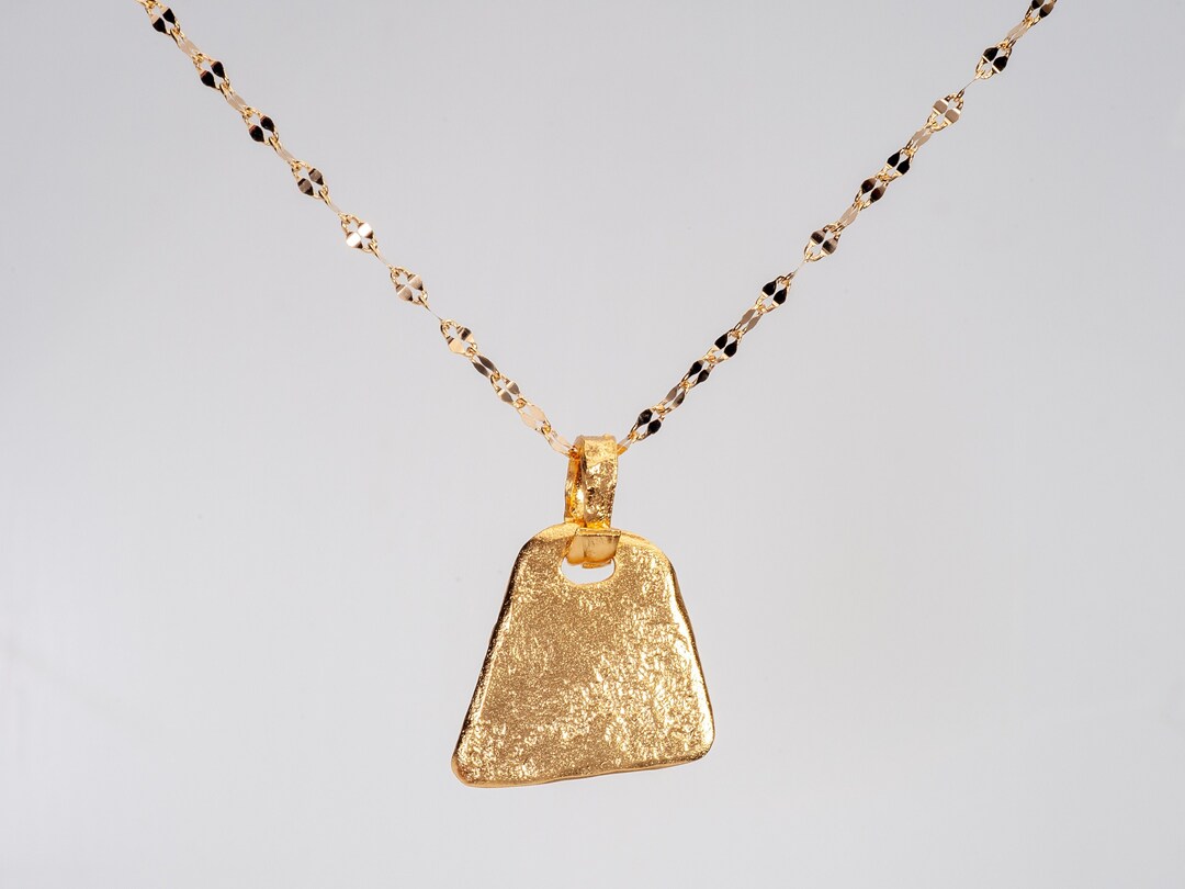 14k Solid Gold Ethnic Geometric Rectangle Pendant, Ancient Rustic ...