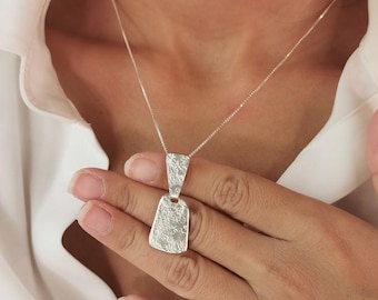 Solid Silver Ancient Rustic Gold Necklace, Israeli Handmade Gift For Her, Silver 925