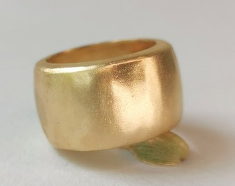 18k Gold Cigar Band Ring, Thick Gold Ring, Chunky Gold Band Ring, Large Wide Gold Band Ring