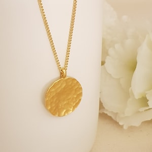 Large hammered gold disc necklace - gold circle necklace - long necklace - large disc necklace - personalised disk - layering necklace