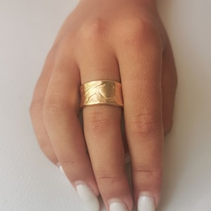 14k Gold Cigar Band Ring 12mm Wide Gold Ring for Men and Women