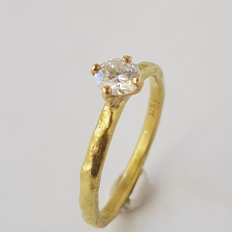 0.5ct Diamond Engagement Ring, 4 Prong Diamond Ring, 18K Hammered Gold, Natural Half Carat Diamond Ring, Solitaire Diamond Ring