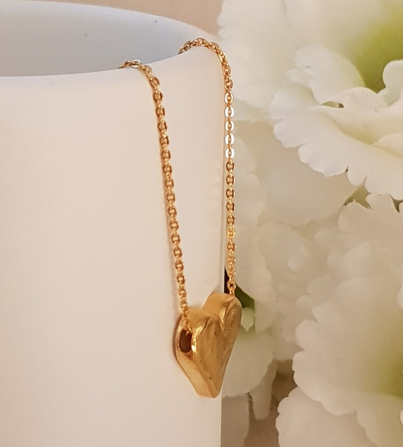 14k Gold Heart Necklace, Valentines Necklace, Chunky Solid Gold Heart Necklace, Minimalist Necklace, Women's Gold Necklace, Gifts for Wife image 7