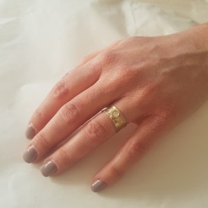 Wide Diamond Engagement Ring, 14K Yellow Gold Band, Unique Diamond Band, Vintage Engagement Ring, Diamond Solitaire Ring, Women Diamond Band