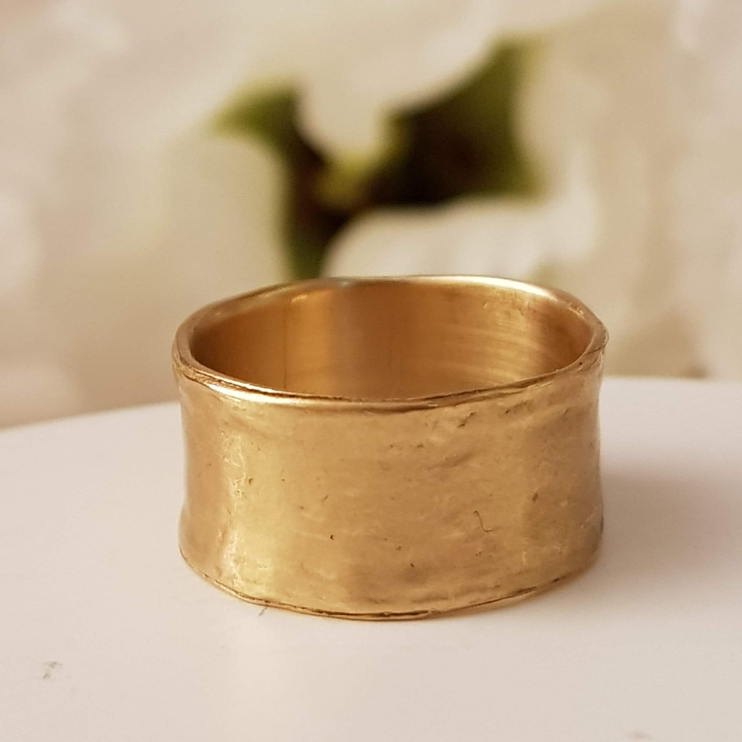 Solid Gold Wedding Rings 18K Solid Gold Wedding Ring for Women, Wide Band Ring, Cigar Gold Ring ...