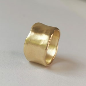 Solid 14k Yellow Gold Band Ring, 11mm Wide Gold Cigar Band Ring, Smooth Gold Ring