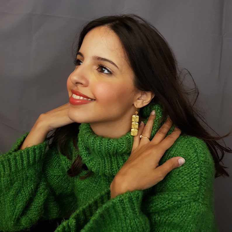 Gold rectangles dangle earrings hammered bar drop Earrings Etsy