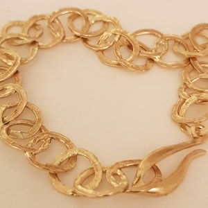 18K Gold Link Bracelet, Hammered Gold Chain Bracelet, Large Gold Chain Bracelet, Unique Gold Bracelet, Gold Chain Link Bracelet for Women