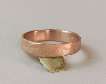 Classic 4mm Wide Rose Gold Band, 10k Rose Gold Wedding Ring with Textured Surface