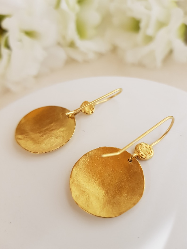 18K Solid Gold Earrings Hammered Gold Earrings for Women Etsy