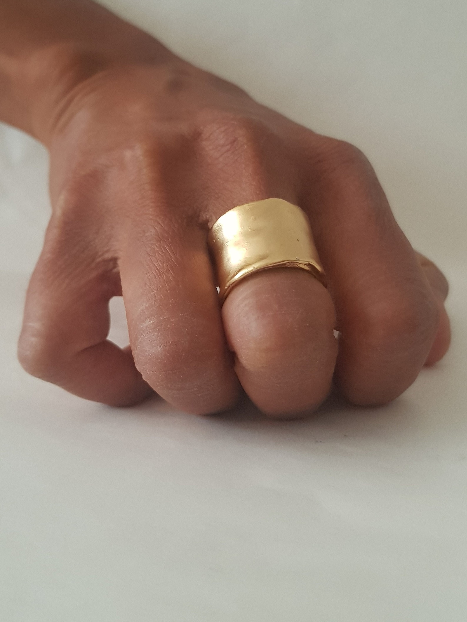 18K Gold Cigar Ring Cigar Band Ring Hammered Gold Ring Gold Etsy