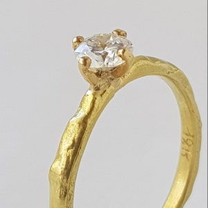 Diamond Engagement Ring with Half Carat Diamond, 4 Prong Diamond Ring, 18K Hammered Gold, Natural 0.5ct Diamond Ring, Solitaire Diamond Ring image 5