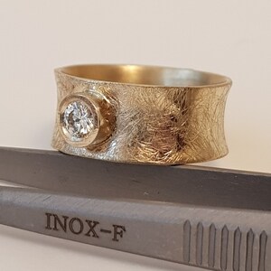 Wide Diamond Engagement Ring, 14K Yellow Gold Band, Unique Diamond Band, Vintage Engagement Ring, Diamond Solitaire Ring, Women Diamond Band
