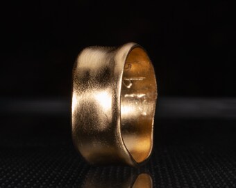 10k Gold Cigar Band Ring for Men and Women , Matte Finish Gold Ring for Him
