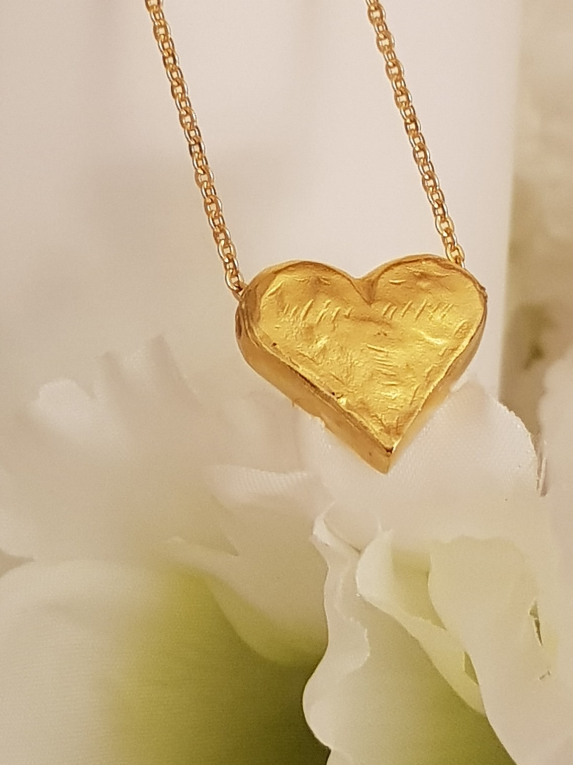 Heart Necklace Chunky Gold Heart Necklace Tiny Heart Etsy