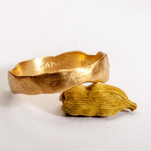 18k Handmade Gold Ring, Matte Finish Hammered and Textured Gold Ring, Organic Gold Ring