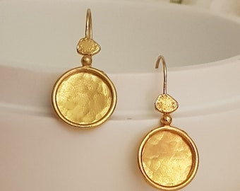 Simple Coin gold drop earrings, everyday Dangle Earrings for women