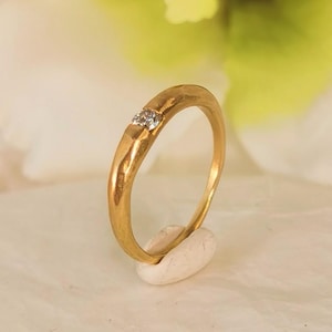 Solitaire Diamond Smooth 14k Gold Engagement Ring, Unique Rustic Organic Gold Diamond Ring