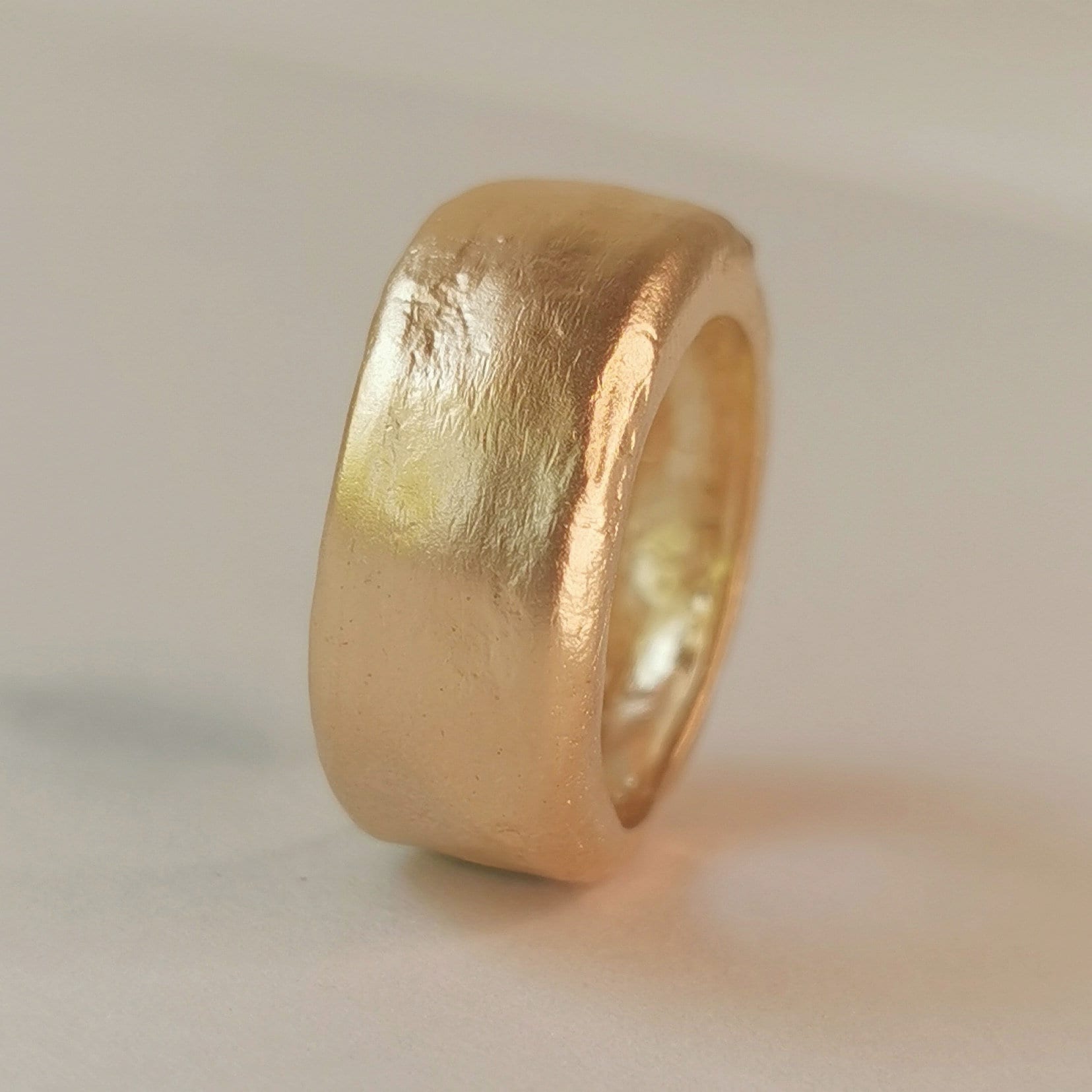 Textured 14k Gold Cigar Band Ring, Rustic Organic Gold Wedding Band Ring, Chunky Yellow Gold Ring