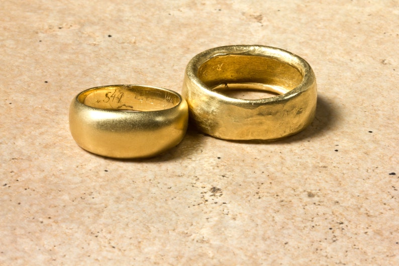 His and Hers Thick Wedding Bands Solid Gold Wedding Band Set Etsy