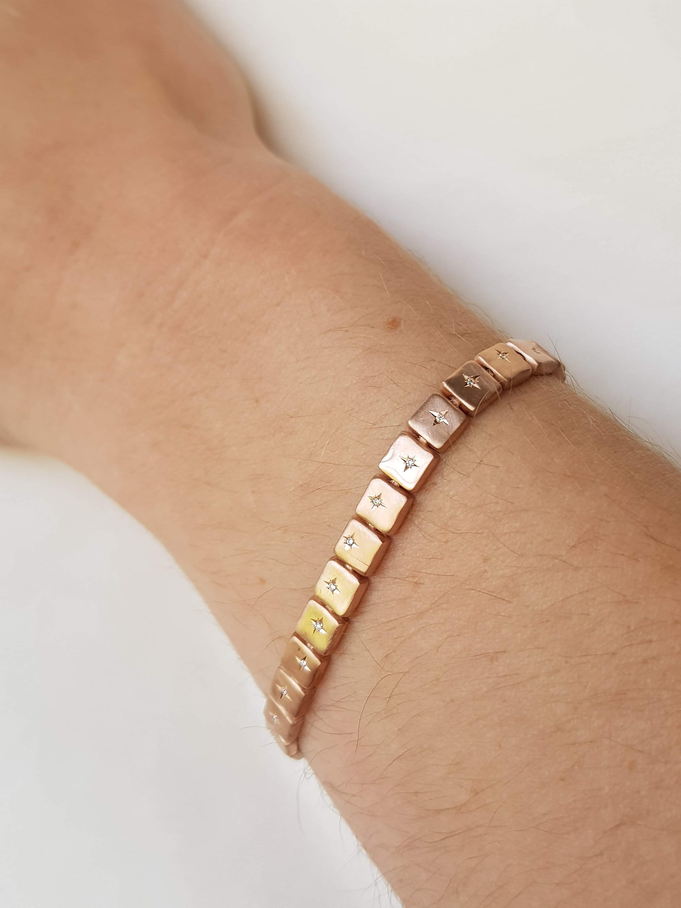 14k Rose Gold Bracelet Small Diamonds Bracelet Fine Gold 