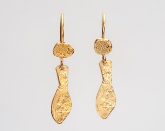 Handmade Gold Fish Earrings, Women's 14k Gold Dangle Earrings, Vintage Style Gold Earrings, Gifts for Her, Womens Gold Jewelry