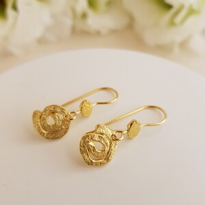 Bohemian jewelry, Valentines day gift idea, Textured Gold spiral Earrings, Minimalist Gold Dangle Earrings, gold drop earrings