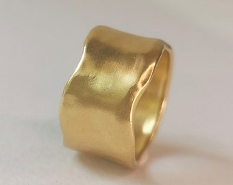 Unique 18k Gold Cigar Band For Women, Handmade In Israel, Wide Organic Gold Ring