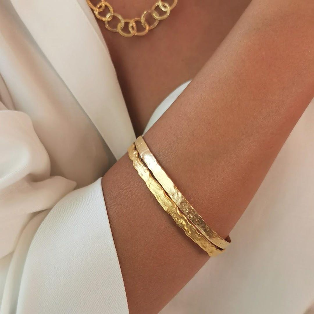 Two Bangles Two Gold Plated Bangles Stacking Set, Stacking Gold Bangles for Women ...