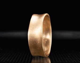 18k Matte Gold Ring For Women, 6mm Wide Solid 18K Gold Wedding Band, Organic Gold Wedding Ring