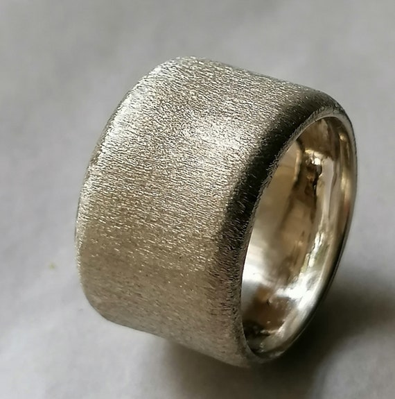 18K White Gold Ring White Gold Wedding Band Textured Scratched